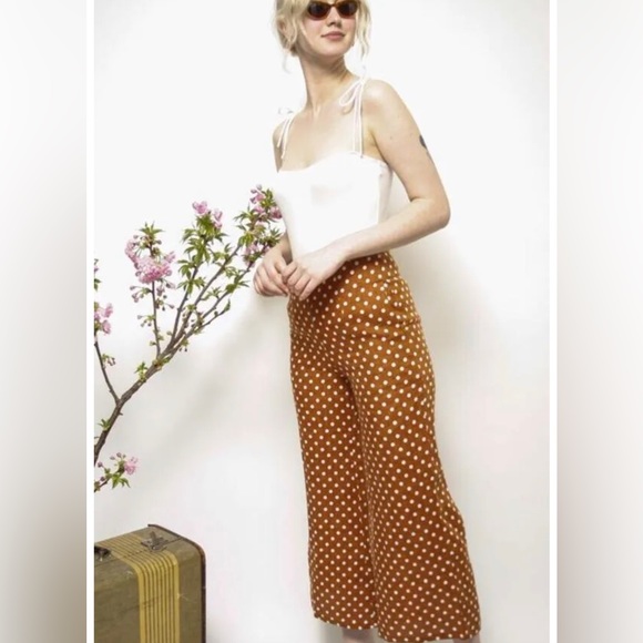 Faithfull the Brand Polka dot rust white linen high waist cropped wide leg pants - Picture 7 of 14